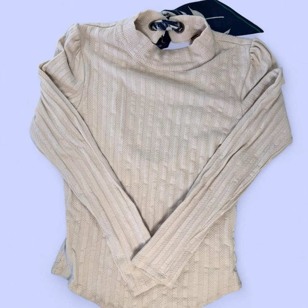 free people ribbed off-white mock neck turtleneck open keyhole back